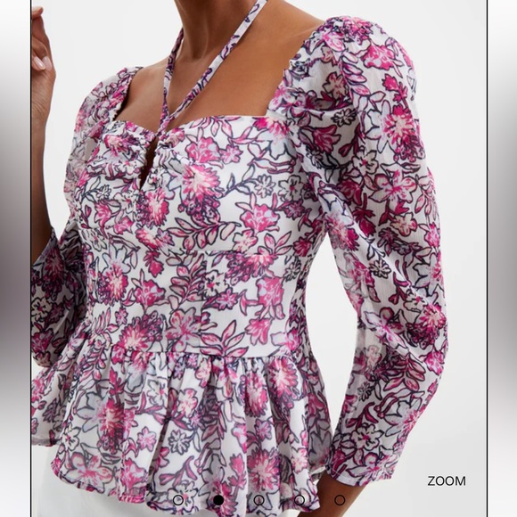 -NWT French connection Fontini Recycled Hallie Halter Peplum Top in summer white - Picture 5 of 14